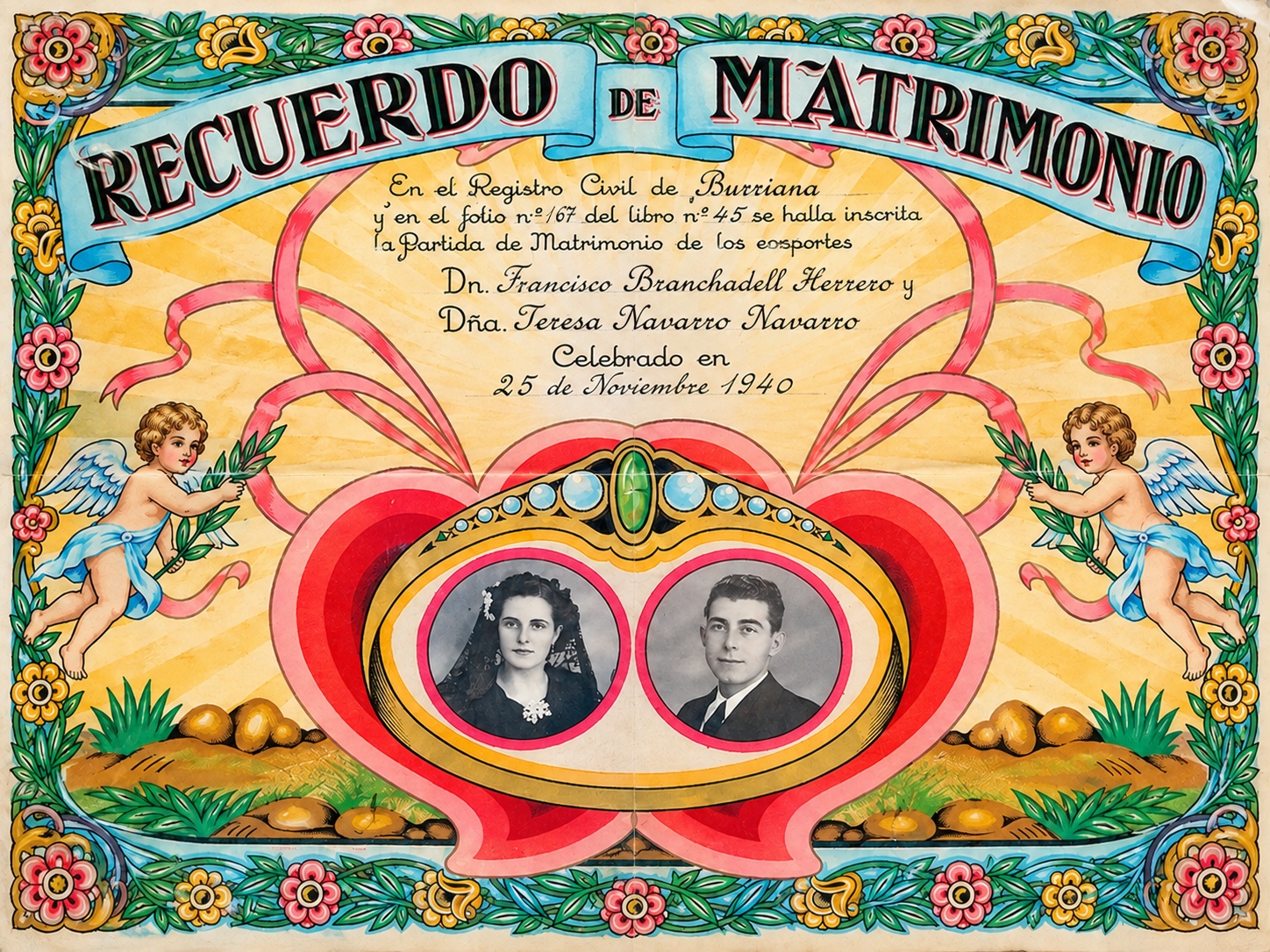Francisco Branchadell Herrero y Teresa Navarro Navarro en su casamiento
